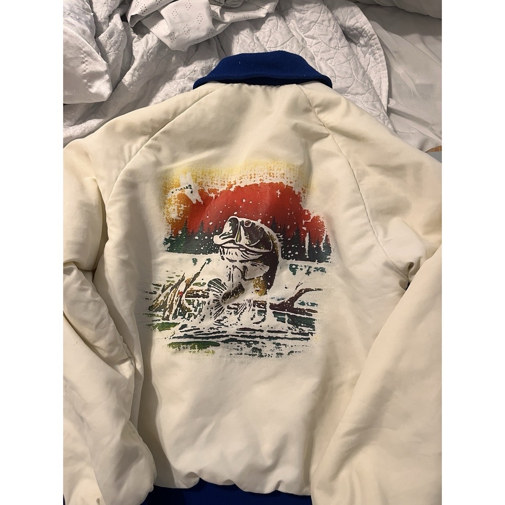 Vintage 80s Bass Fishing satin Bomber Jacket Rattle Inn Bar Wisconsin USA Made M